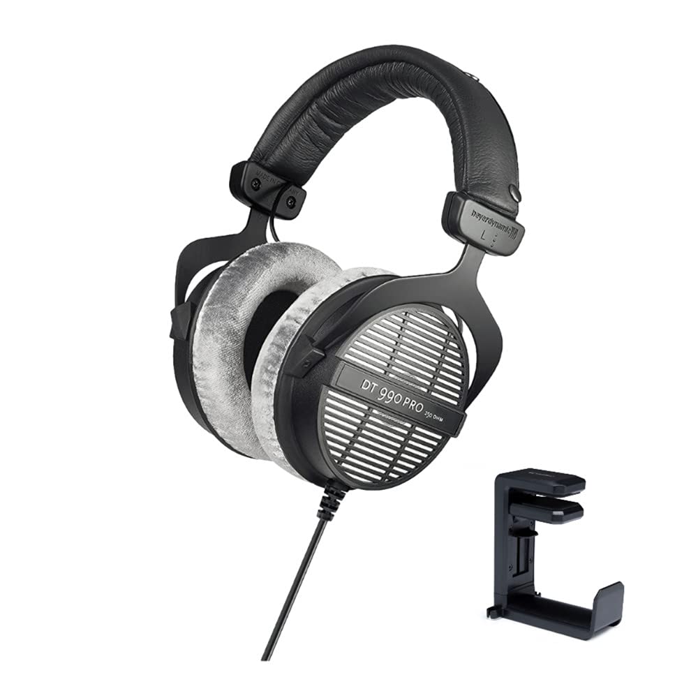 BeyerDynamic DT-990 Pro Acoustically Open Headphones (250 Ohms) with Knox Gear Headphone Hanger Mount with Built-in Cable Organizer Bundle (2 Items)