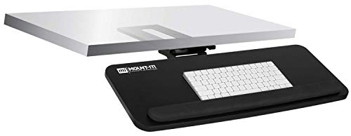 Mount-It! Full Motion and Adjustable Under Desk Keyboard Tray, Ergonomic Computer Keyboard and Mouse Platform with Wrist Rest Pad and Keyboard Slide Out Tray, Black