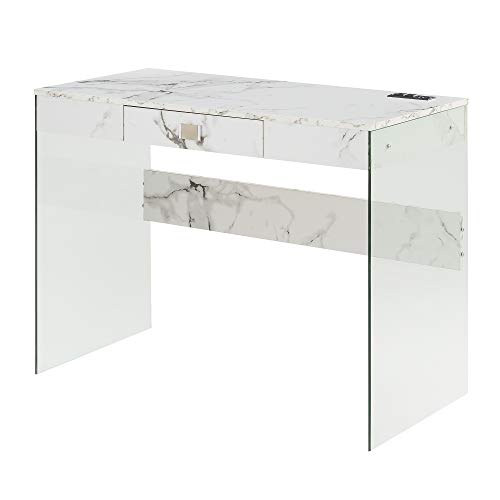 Convenience Concepts SoHo Glass Desk with Charging Station, 42"