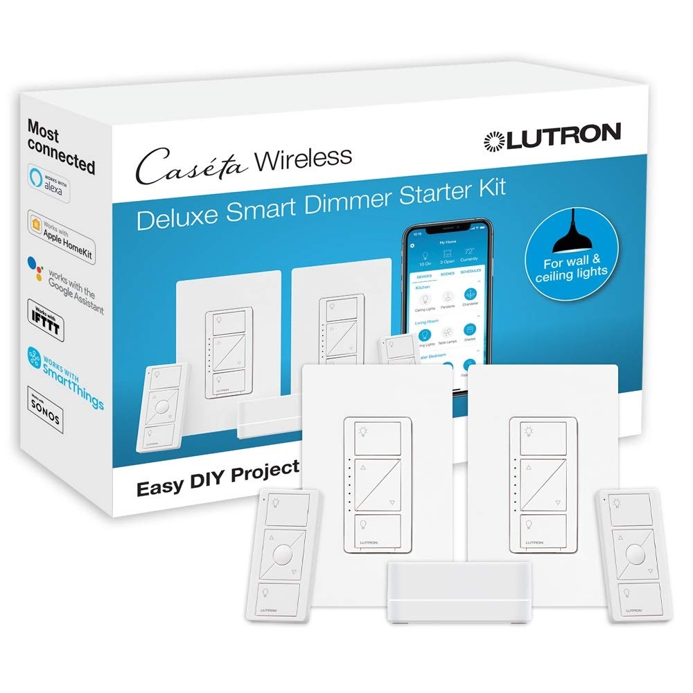 Lutron Caséta Deluxe Smart Dimmer Switch Kit with Casét...