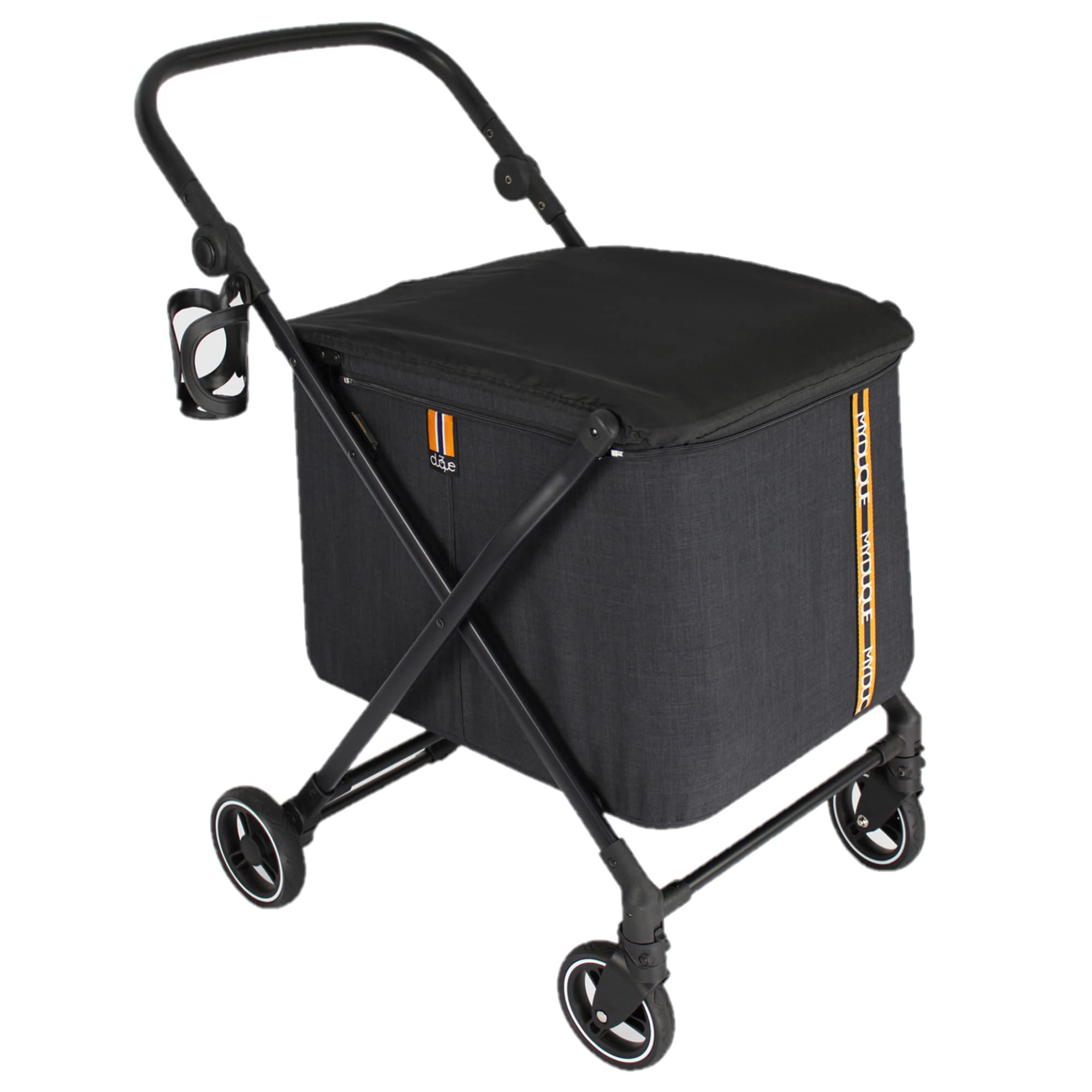 509 Crew : Personal Shopping Cart - Foldable, Portable, Lightweight Cart with Rolling Front Swivel Wheels and Height Adjustable Slider, Foot Brake, Drink Holder