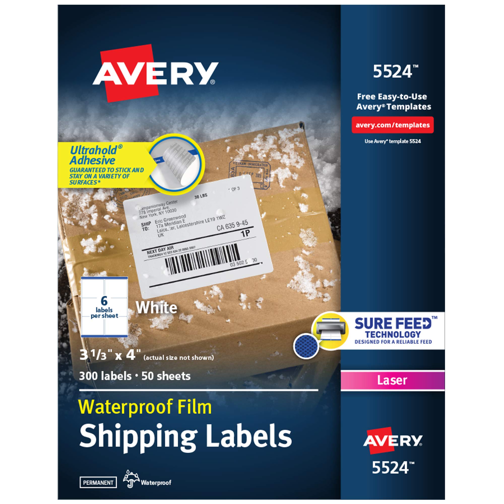 Avery Waterproof Labels with Ultrahold Adhesive