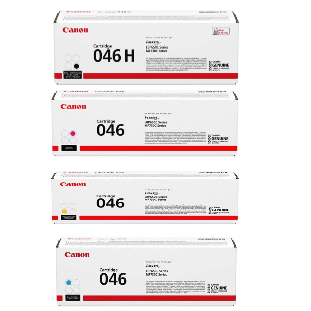 Canon 046 Toner Cartridge for ImageCLASS LBP654Cdw, LBP654Cx, MF731Cdw, MF733Cdw, MF735Cdw - High Yield Black and Standard Yield Cyan, Magenta and Yellow - 4 Pack in Retail Packaging