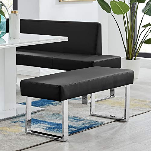Armen Living Amanda Bench in Grey Faux Leather and Chro...