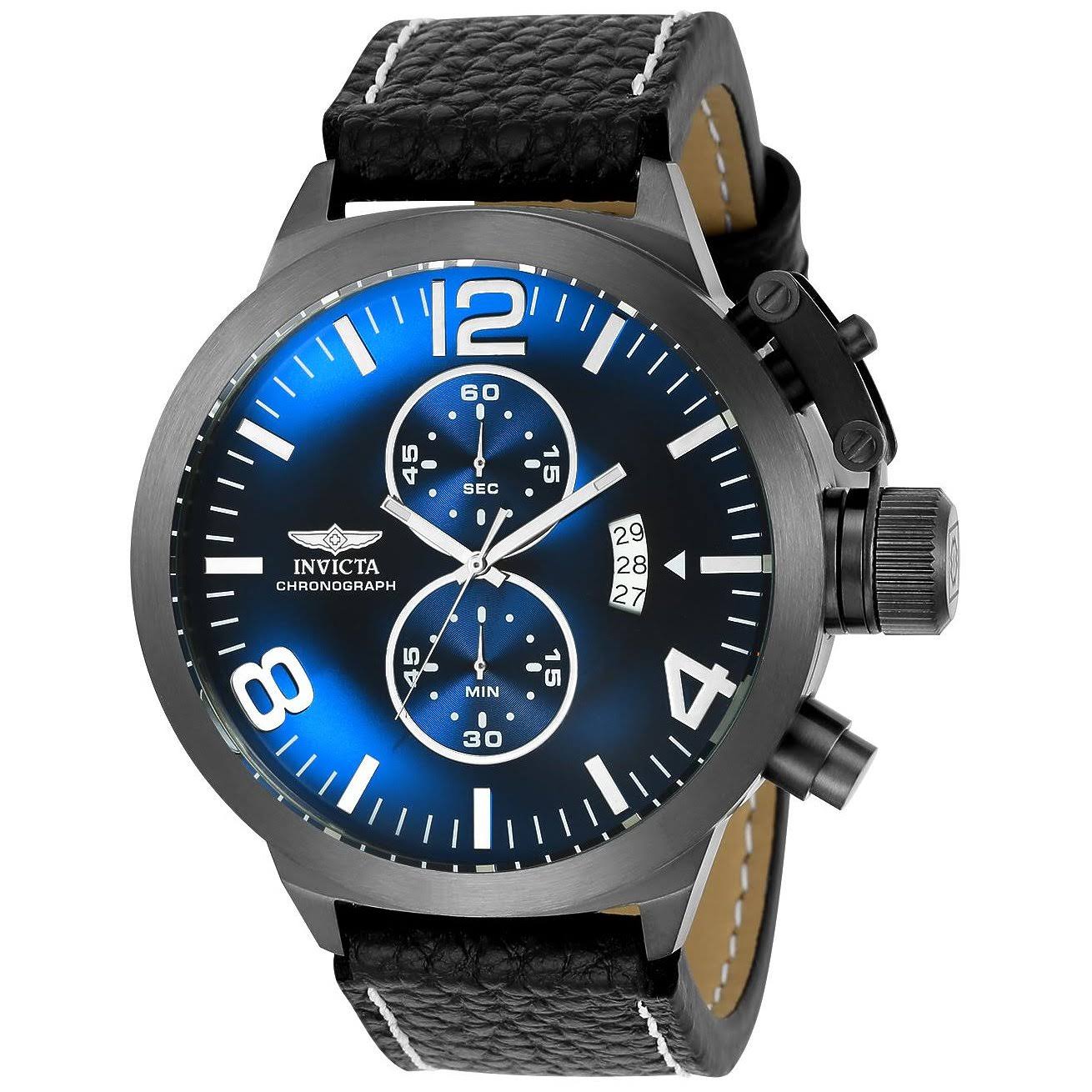 Invicta Men's 'Corduba' Quartz Stainless Steel and Leather Casual Watch, Color:Black (Model: 23687)
