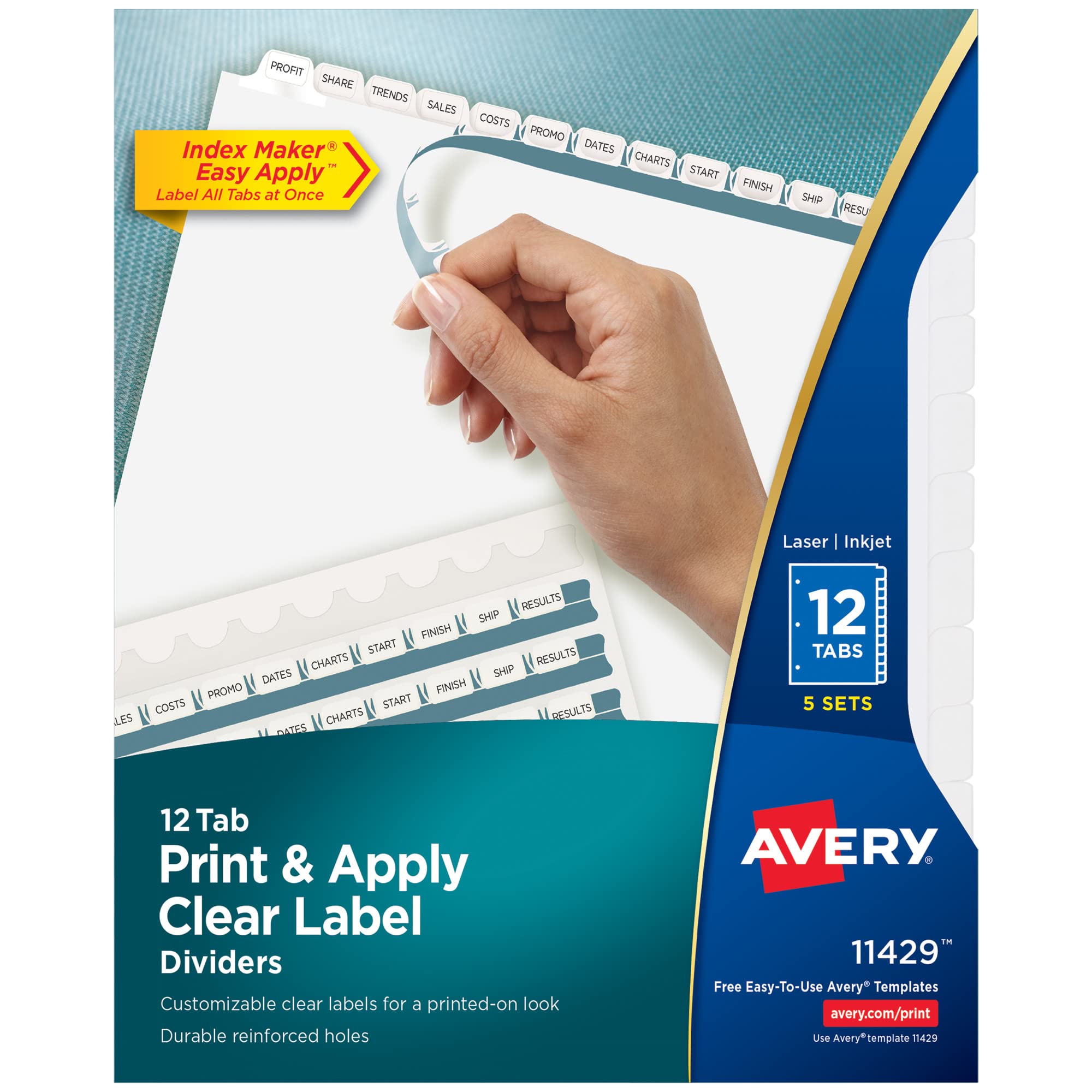 Avery 12 Tab Dividers for 3 Ring Binder, Easy Print &am...
