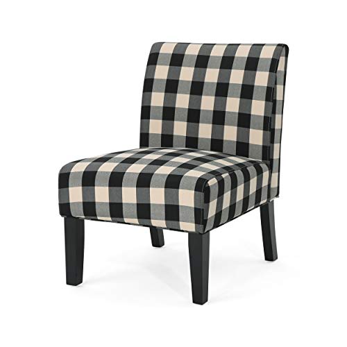 Christopher Knight Home Kendal Traditional Upholstered Farmhouse Accent Chair, Black Checkerboard, Matte Black