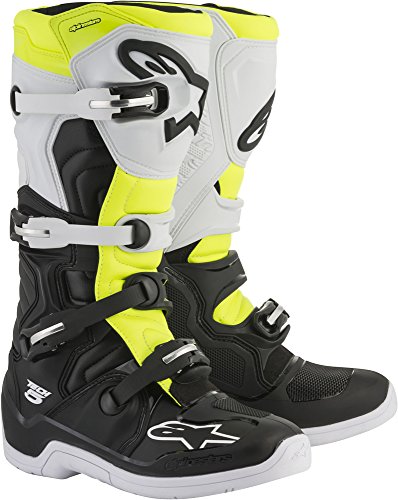 Alpinestars Tech 5 Motocross Off-Road Motorcycle Boots, Black/White/Yellow, Men's Size 5