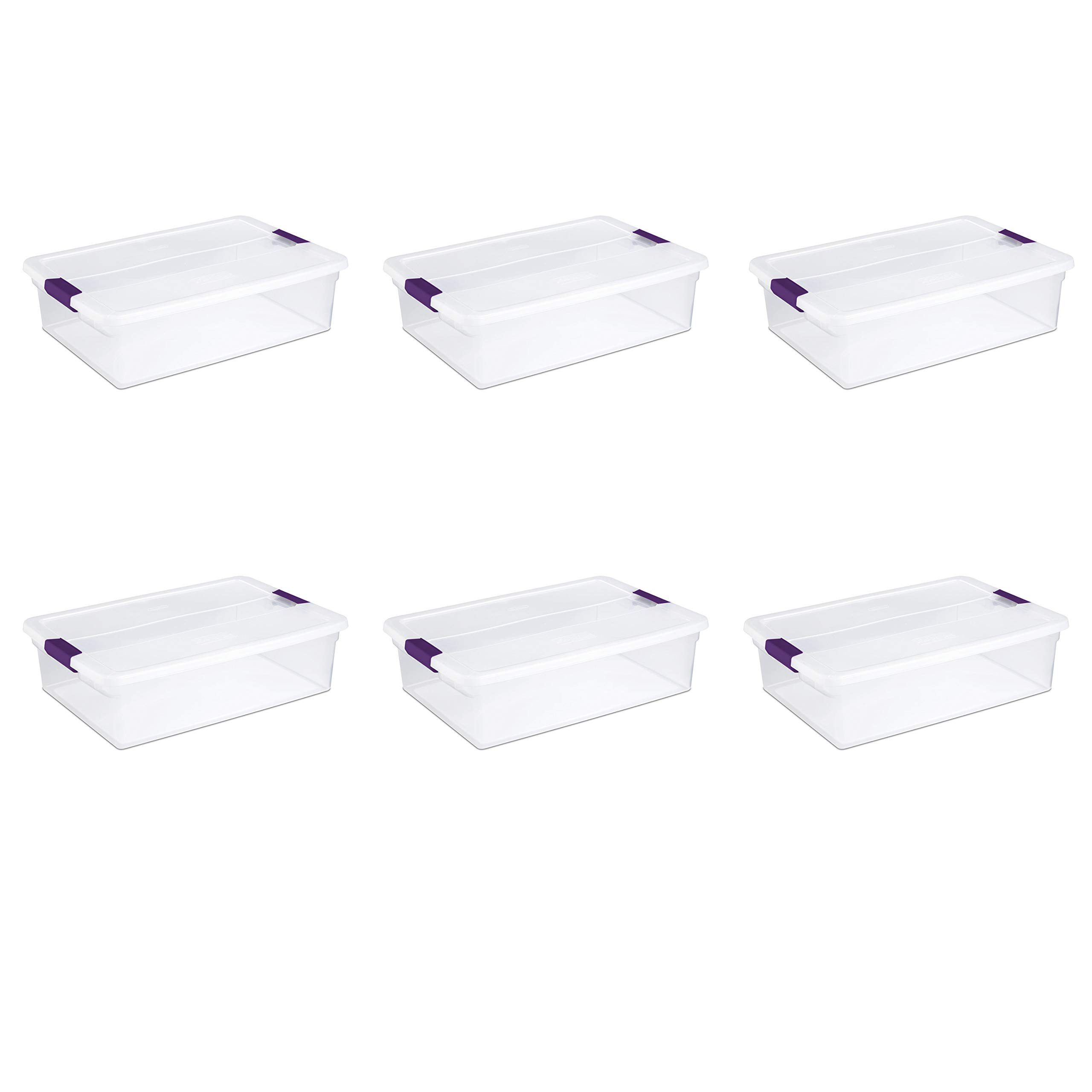 Sterilite 32 Quart ClearView Latch Box, Bin with Latching Lid, Stackable, Organize Clothes, Shoes & Accessories in Closet, Clear Base & Lid, 6-Pack