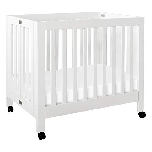 Babyletto Origami Mini Portable Crib with Wheels in White, 2 Adjustable Mattress Positions, Greenguard Gold Certified