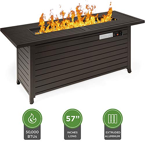 Best Choice Products 57in 50,000 BTU Rectangular Extruded Aluminum Gas Fire Pit Table w/Storage, Cover, Glass Beads