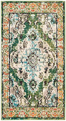 Safavieh Monaco Collection MNC243A Boho Chic Medallion Distressed Non-Shedding Stain Resistant Living Room Bedroom Runner Rug 2'2" x 8' Ivory/Blue