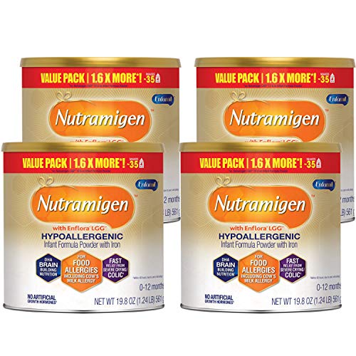 Enfamil Nutramigen Hypoallergenic Colic Baby Formula Lactose Free Milk Powder, 19.8 ounce (Pack of 4) - Omega 3 DHA, LGG Probiotics, Iron, Immune Support