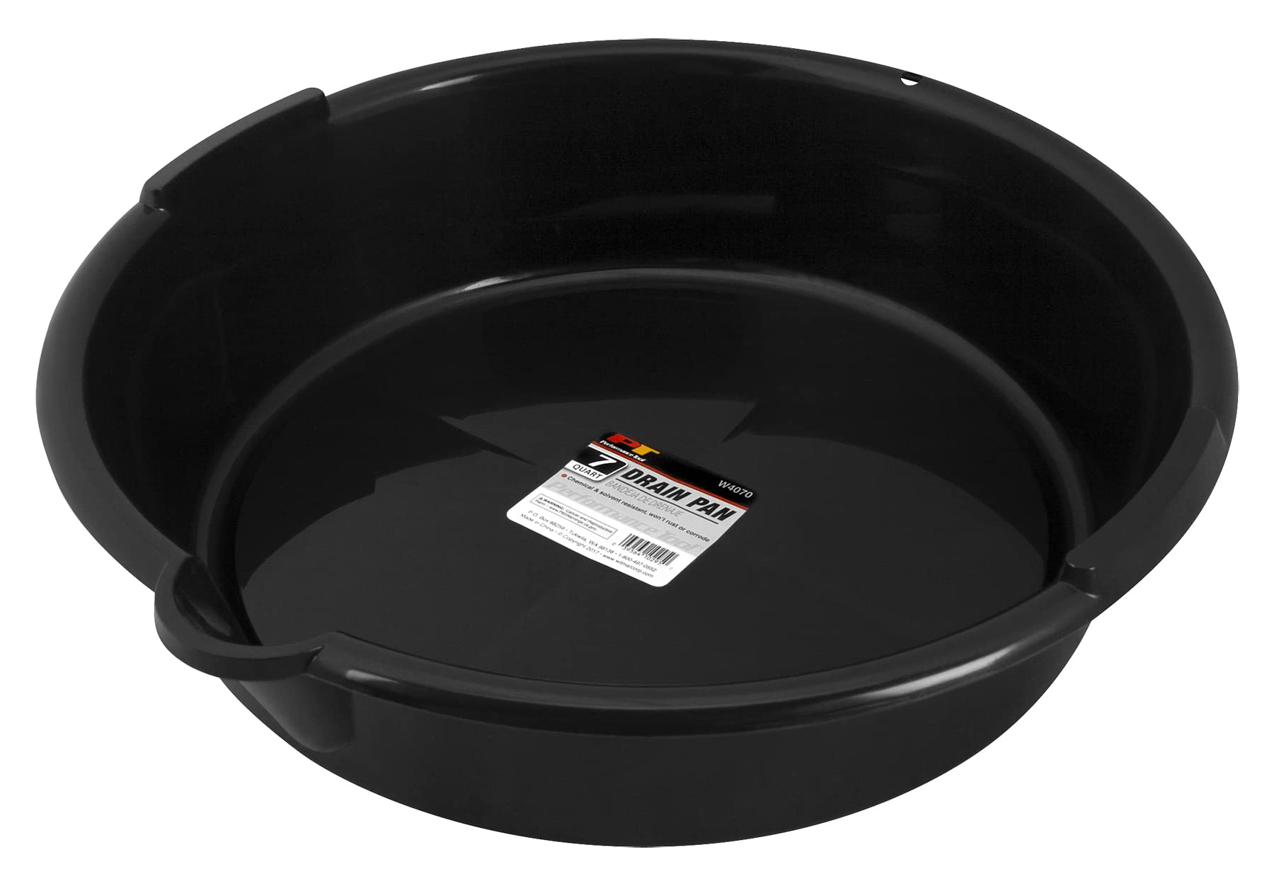 Performance Tool W4070 Chemical Resistant Oil Drain Pan with Molded Handles and Pour Spout - 135" x 11" x 4"
