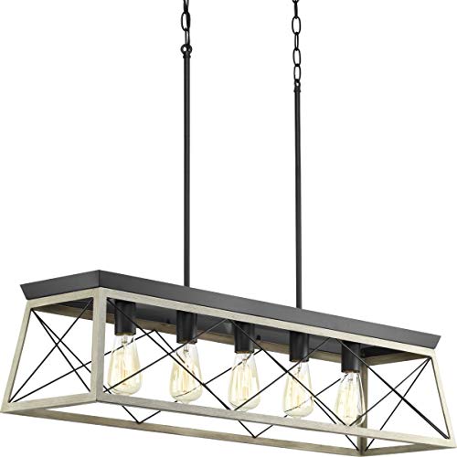 Progress Lighting Briarwood Collection Whitewashed Five-Light Farmhouse Linear Chandelier