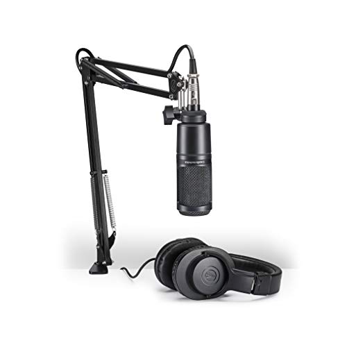 audio-technica AT2020PK Vocal Microphone Pack for Streaming/Podcasting, Includes XLR Cardioid Condenser Mic, Adjustable Boom Arm, and Monitor Headphones,Black