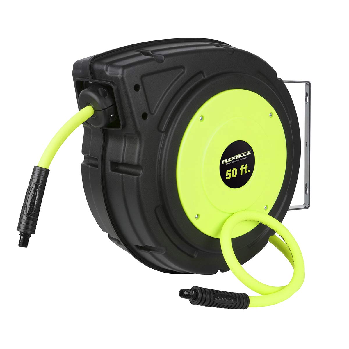 Flexzilla Retractable Enclosed Plastic Air Hose Reel, 3/8 in. x 50 ft, Heavy Duty, Lightweight, Hybrid, ZillaGreen - L8250FZ