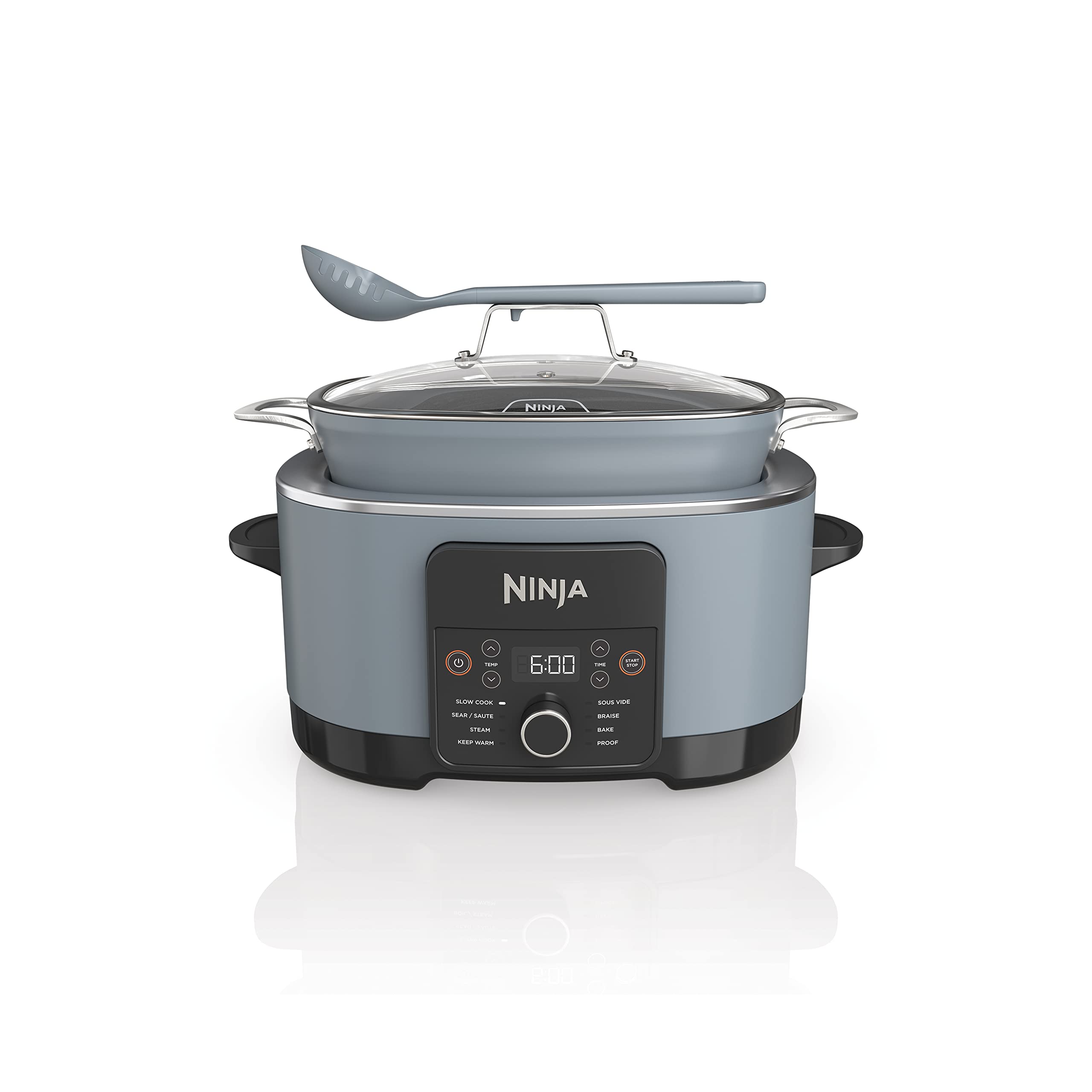 Ninja MC1001 Foodi PossibleCooker PRO 8.5 Quart Multi-Cooker, with 8-in-1 Slow Cooker, Dutch Oven, Steamer & More, Glass Lid & Integrated Spoon, Nonstick, Oven Safe Pot to 500°F, Sea Salt Gray