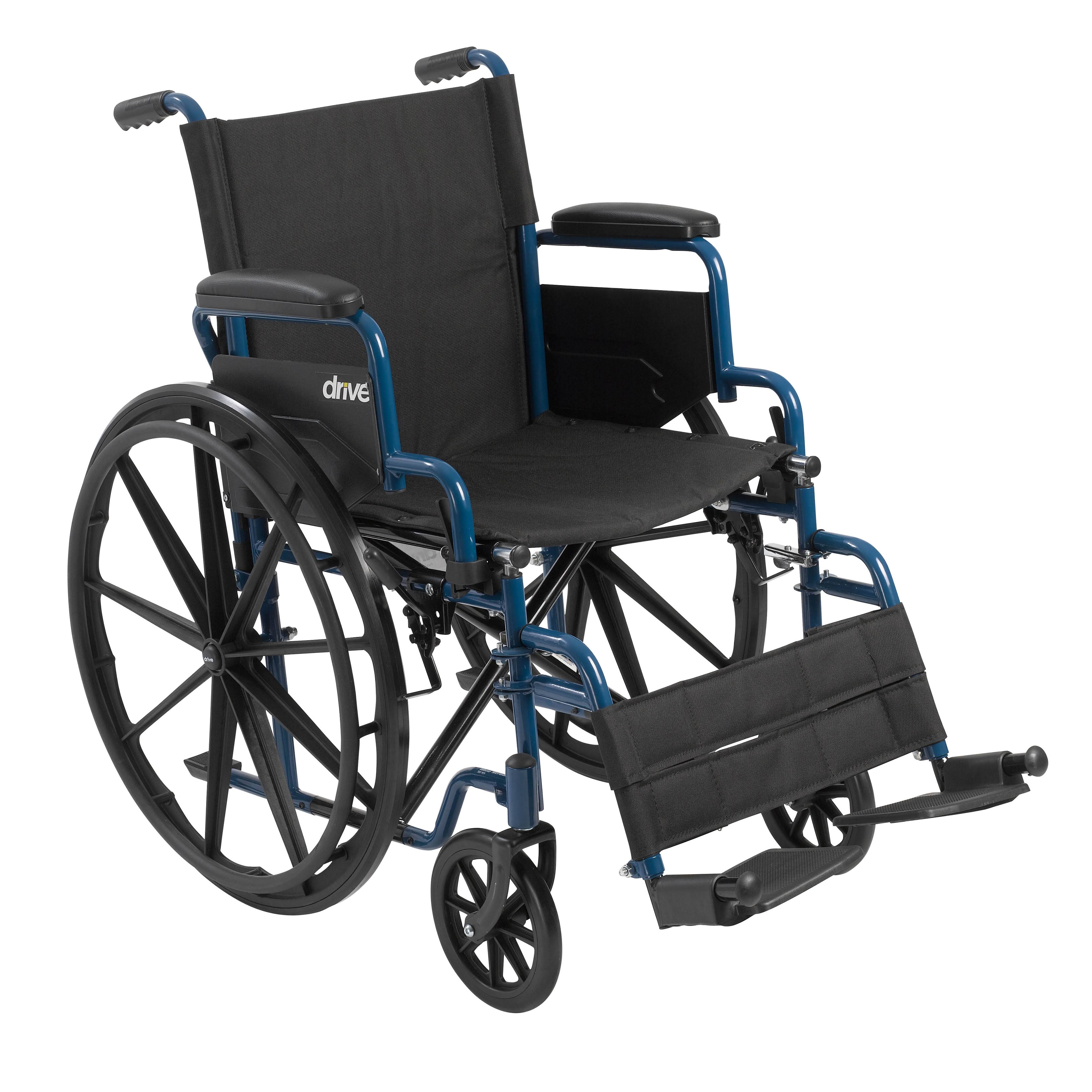 Drive Medical Blue Streak Wheelchair with Flip Back Desk Arms, Swing Away Footrests, 18