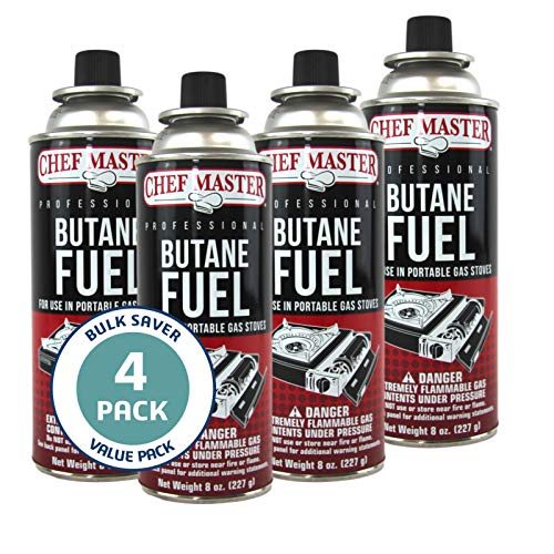 Chef Master 90340 Pack of Butane Fuel Cylinders, 8oz Butane Canisters for Portable Stove, Butane Torch Replacement Canisters