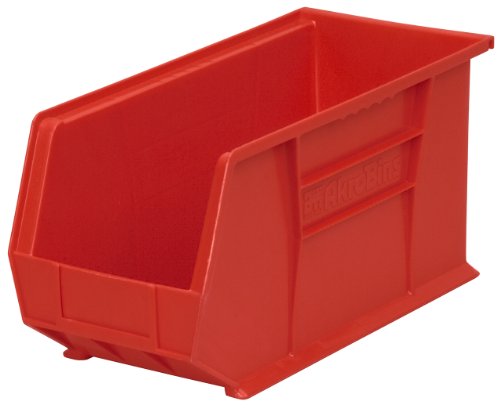 Akro-Mils 30265 AkroBins Plastic Storage Bin Hanging Stacking Containers, (18-Inch x 8.25-Inch x 9-Inch), Red, (6-Pack)