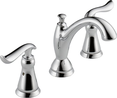 Delta Faucet Linden Widespread Bathroom Faucet Chrome, Bathroom Faucet 3 Hole, Diamond Seal Technology, Metal Drain Assembly, Chrome 3594-MPU-DST