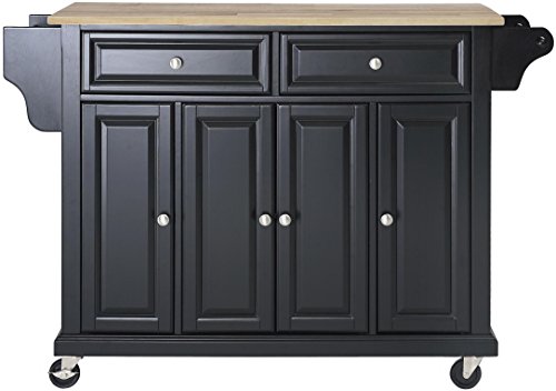Crosley Furniture Full Size Kitchen Cart with Natural Wood Top, Black