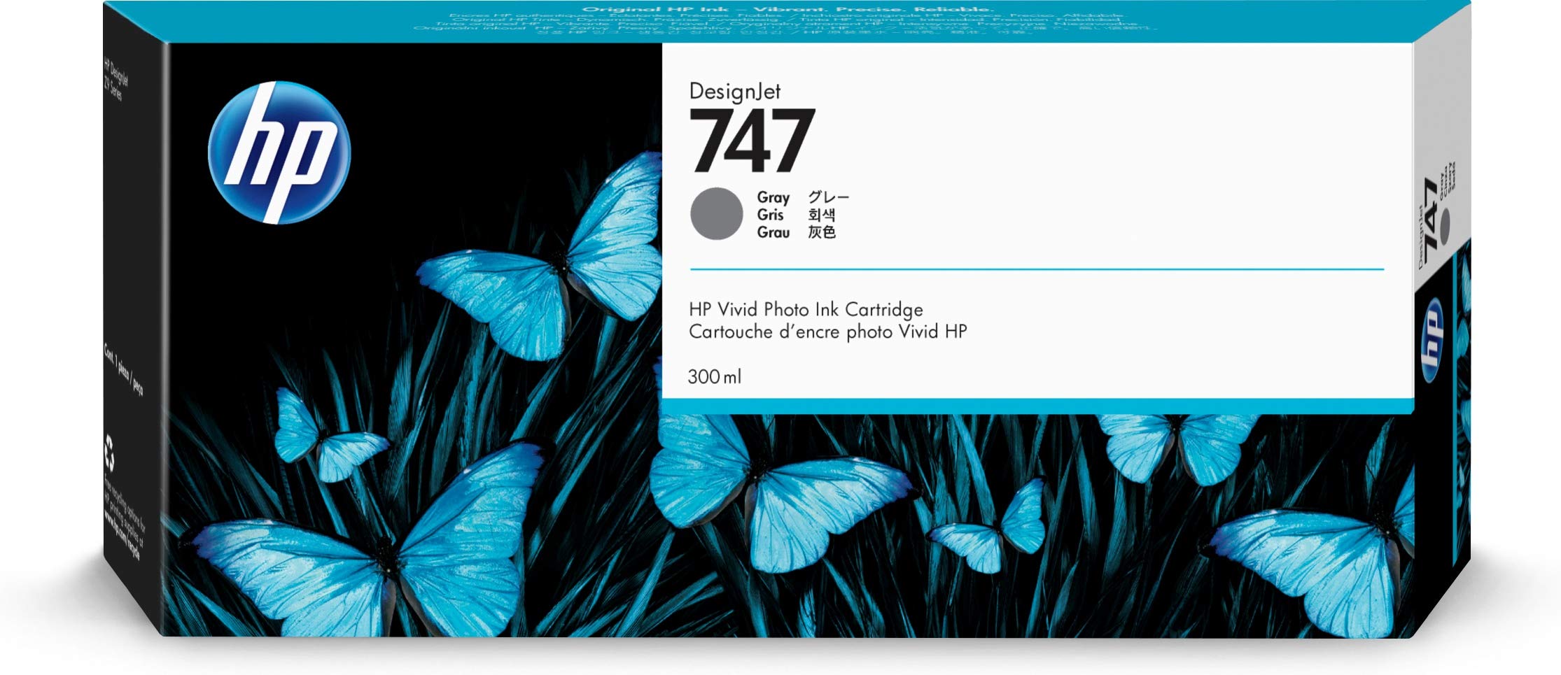 HP 747 Gray 300-ml Genuine Ink Cartridge (P2V86A) for D...