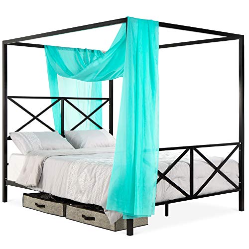 Best Choice Products 4-Post Queen Size Modern Metal Canopy Bed w/Mattress Support, Headboard, Footboard - Black