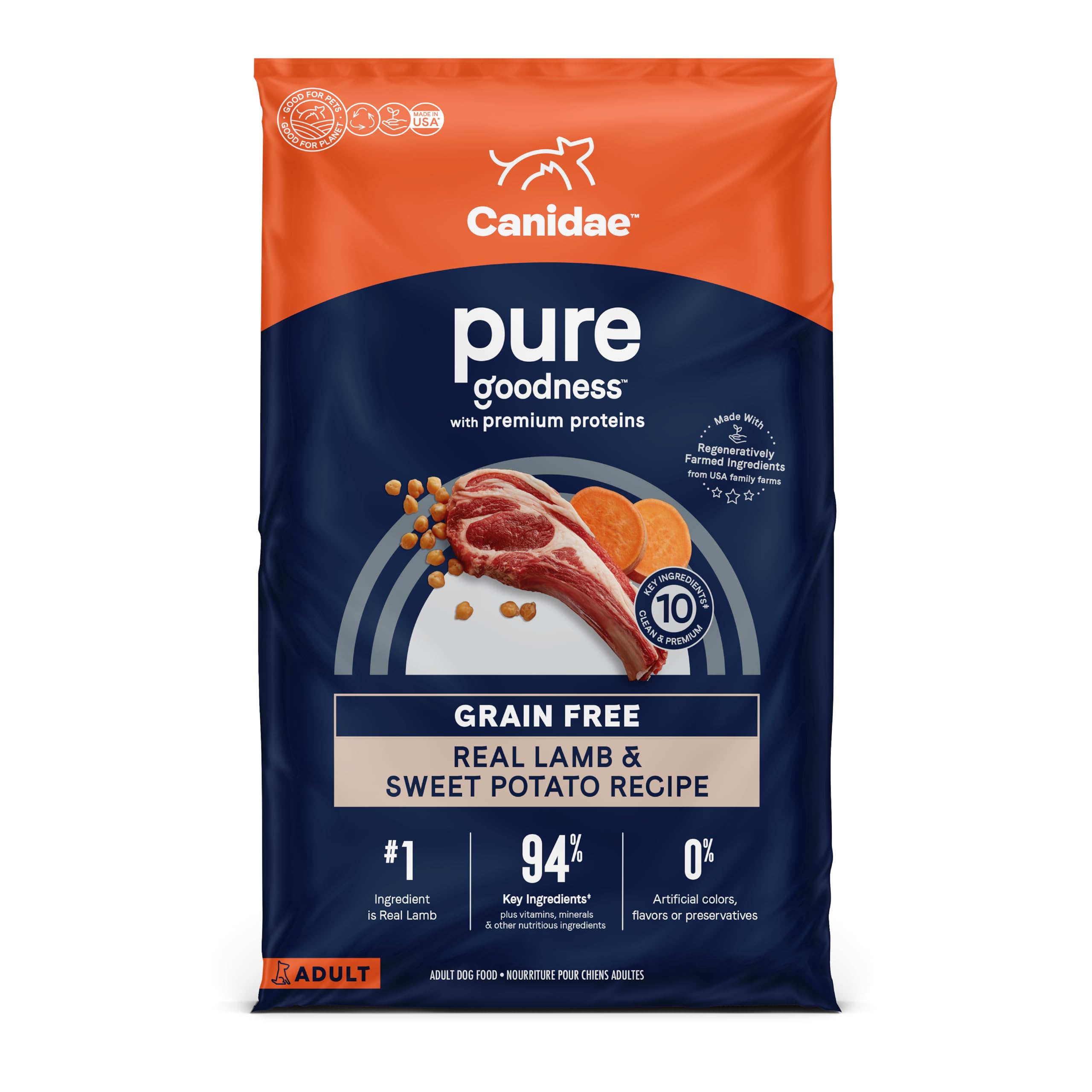 Canidae Pure Limited Ingredient Premium Adult Dry Dog Food, Real Lamb & Sweet Potato Recipe, 22 lbs, Grain Free