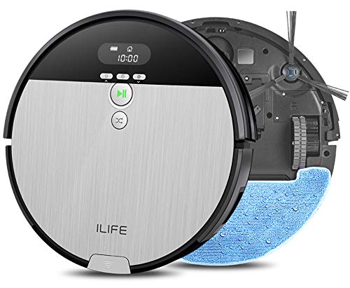 ILIFE V8s Robot Vacuum and Mop Cleaner, Big 750ml Dustbin, Enhanced Suction Inlet, Zigzag Cleaning Path, LCD Display, Schedule, Self-Charging Robotic Vacuum Cleaner, Ideal for Hard Floor and Pet Hair.