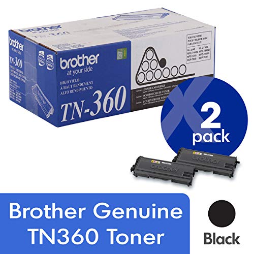 Brother Genuine TN360 2-Pack High Yield Black Toner Cartridge with approximately 2,600 page yield/cartridge