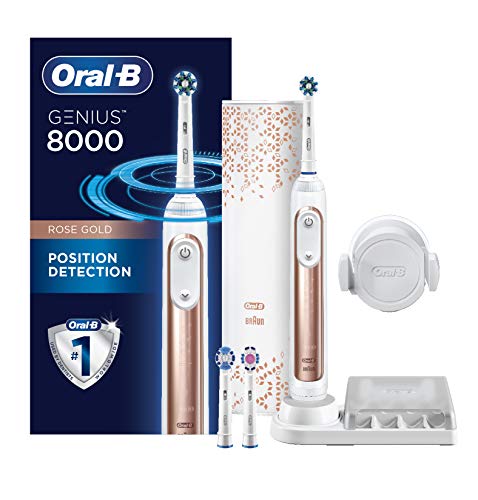 Procter & Gamble - HABA Hub Oral-B Genius Pro 8000 Electronic Power Rechargeable Battery Electric Toothbrush with Bluetooth Connectivity, Rose Gold, Powered by Braun