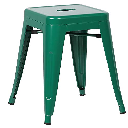 POLY & BARK Trattoria 18 Inch Metal Side Dining Chair and Bar Stool in Dark Green (Set of 4)