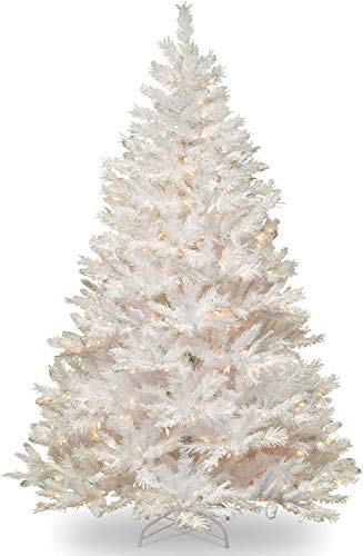 National Tree Company Company Pre-lit Artificial Christmas Tree | Includes Pre-strung White Lights and Stand | White With Silver Glitter | Winchester White Pine - 7 ft