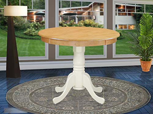 East West Furniture ANT-OLW-TP Antique Dinner Table - Oak Table Top Surface and Linen White Finish legs Solid Wood Frame Mid-Century Dining Table