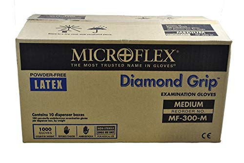 Microflex MF-300-M Diamond Grip Exam Gloves, PF Latex, ...