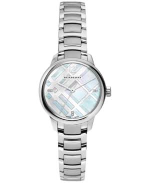 Burberry Women's Swiss Diamond Accent Stainless Steel Bracelet Watch 32mm BU10110
