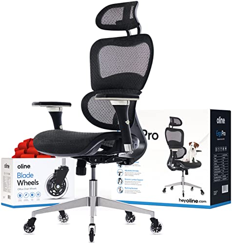 Oline ErgoPro Ergonomic Office Chair - Rolling Desk Chair with 4D Adjustable Armrest, 4D Lumbar Support and Blade Wheels - Mesh Computer Chair, Gaming Chairs, Executive Swivel Chair