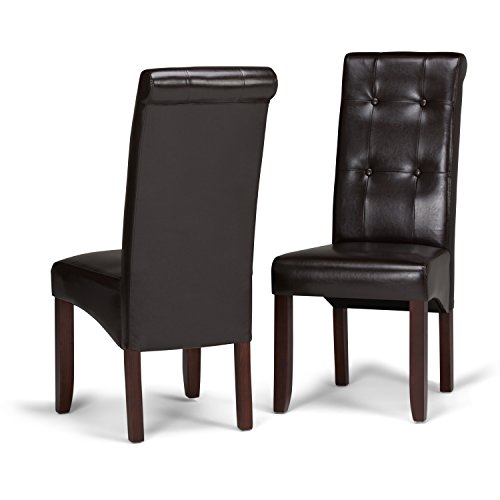 SIMPLIHOME Cosmopolitan Contemporary Deluxe Tufted Parson Chair (Set of 2) in Tanners Brown Faux Leather