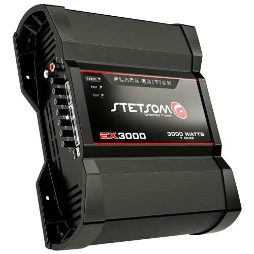 Stetsom EX 3000 Black Edition 1 Ohm Mono Car Amplifier, 3000.1 3K Watts RMS, 1Ω Stable Car Audio, Full Range HD Sound Quality, Crossover & Bass Boost, Car Stereo Speaker MD, Smart Coolers