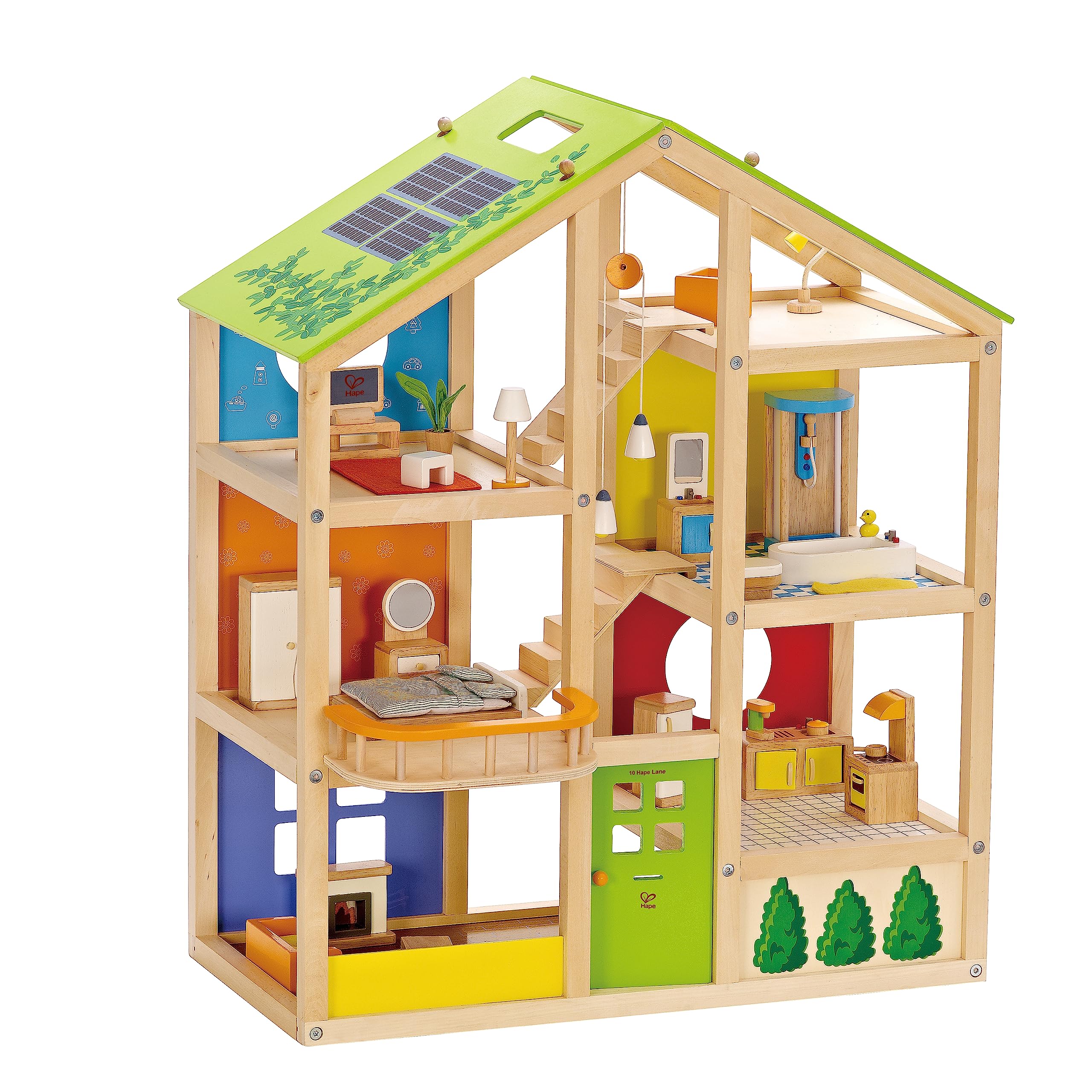 Hape Wooden All Season/4 Season 6 Tier Dollhouse Kids Play House for Children Ages 3 Years and Up, Multicolored