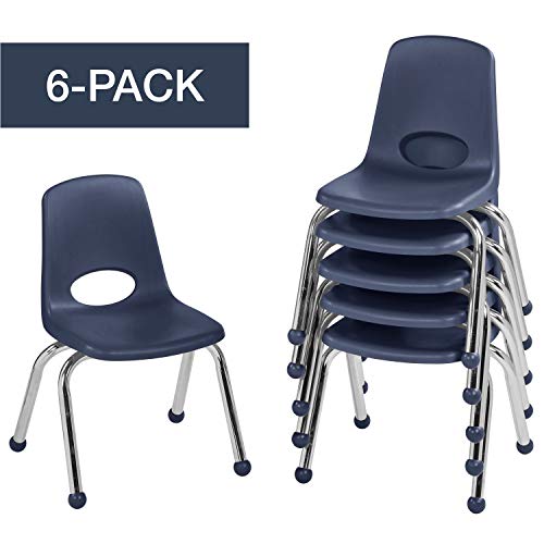 Factory Direct Partners FDP 12" School Stack Chair, Stacking Student Seat with Chromed Steel Legs and Ball Glides; for in-Home Learning or Classroom - Navy (6-Pack)