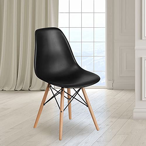 Flash Furniture Elon Series Plastic Chair with Wood Basease