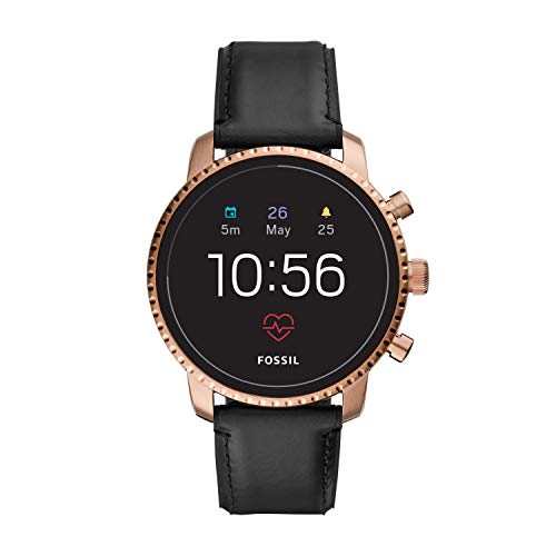 Fossil Connected Watches Child Code Fossil Men's Gen 4 Explorist HR Heart Rate Stainless Steel and Leather Touchscreen Smartwatch, Color: Rose Gold, Black (Model: FTW4017)