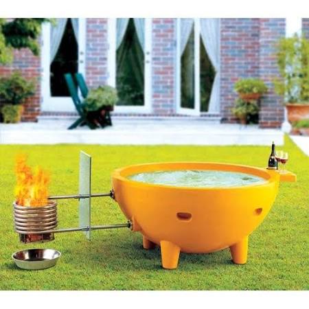 ALFI brand FireHotTub-OG Round Fire Burning Portable Outdoor Fiberglass Soaking Hot Tub, Olive Green