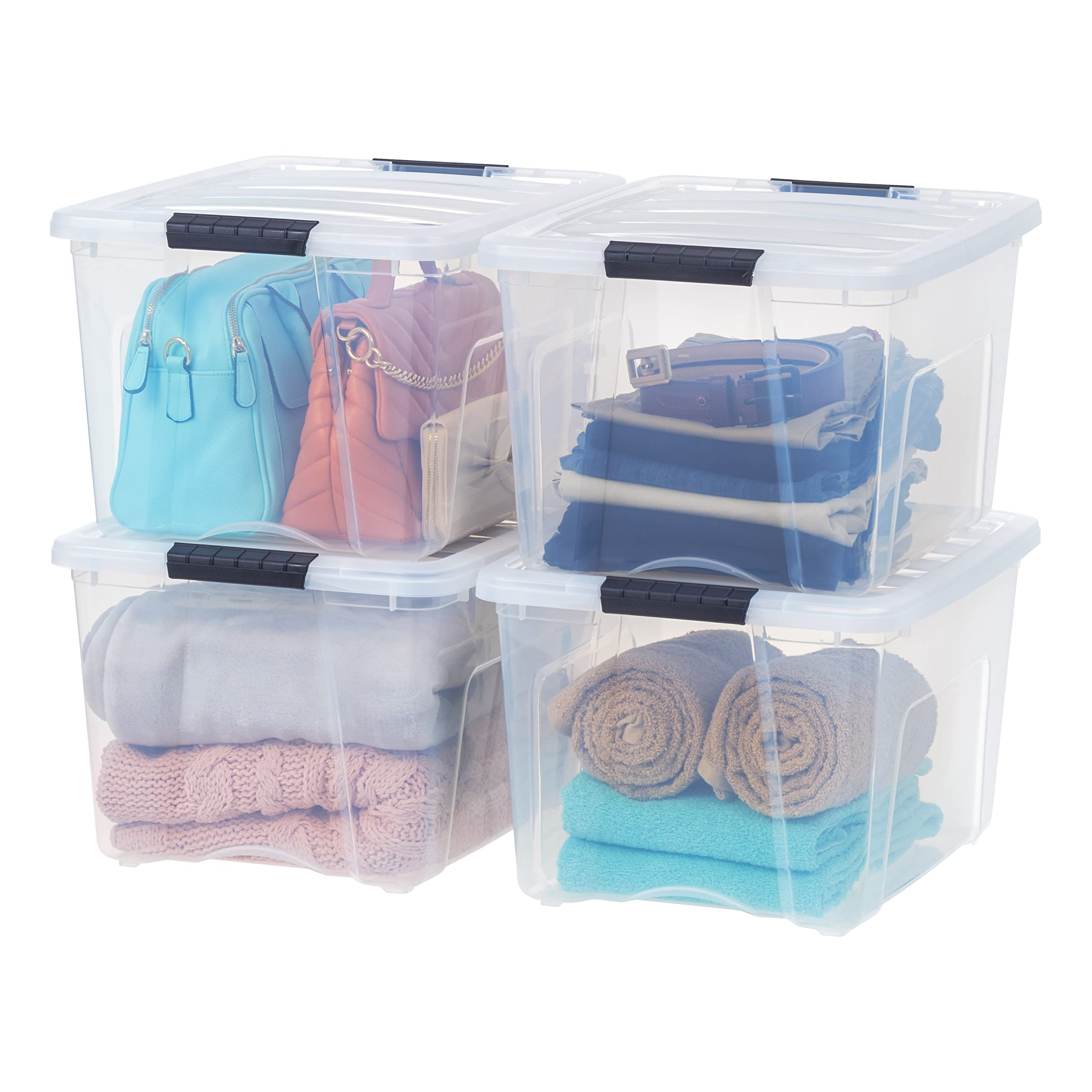  IRIS USA, Inc. IRIS USA 40 Quart Stackable Plastic Storage Bins with Lids and Latching Buckles, 4 Pack - Clear, Containers with Lids and Latches, Durable Nestable Closet, Garage, Totes, Tub Boxes...