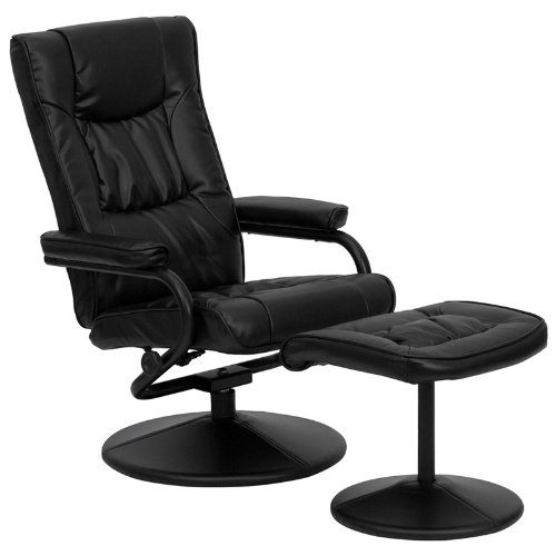 Flash Contemporary Black Leather Recliner and Ottoman w...