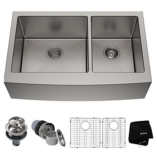 Kraus KHF203-36 Standart PRO Kitchen Stainless Steel Sink, 36 Inch Round Apron 60/40 Double Bowl