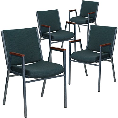 Flash Furniture 4 Pk. HERCULES Series Heavy Duty Green Patterned Fabric Stack Chair with Arms